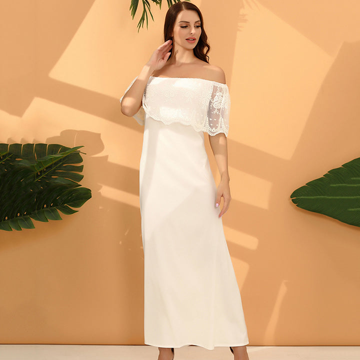 Women's maxi dress with off-the-shoulder design and delicate lace detailing