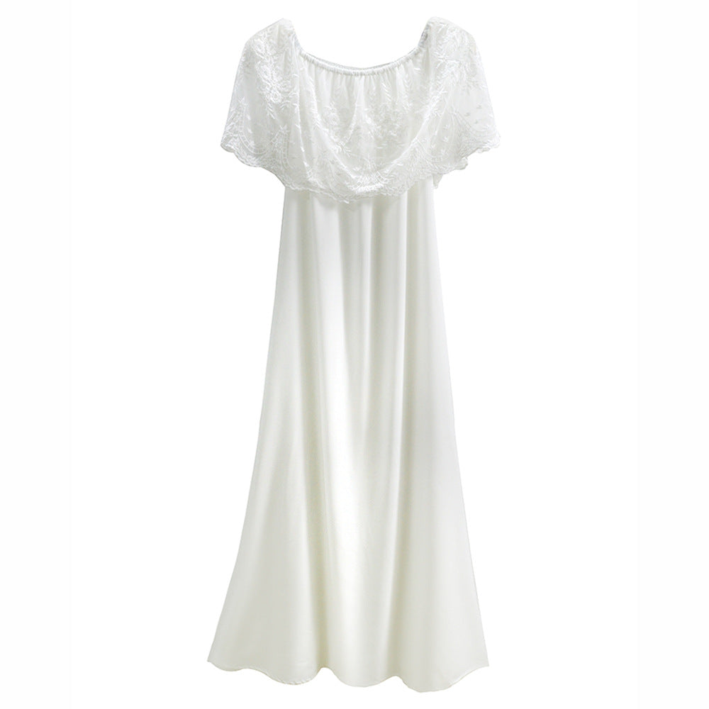 Women's maxi dress with off-the-shoulder design and delicate lace detailing