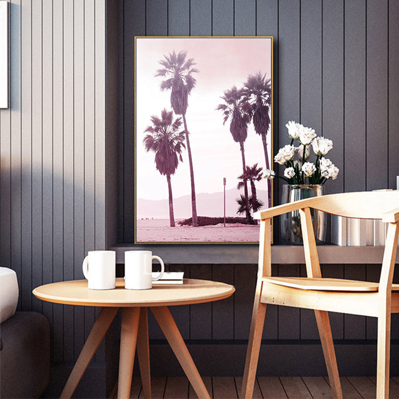 Lisslune | Pink Tropix Canvas Wall Art Areca Nut Palm at the Beach Landscape Wall Decoration for the Living Room