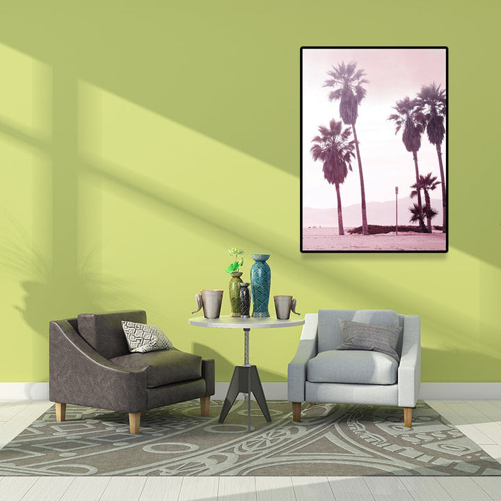 Lisslune | Pink Tropix Canvas Wall Art Areca Nut Palm at the Beach Landscape Wall Decoration for the Living Room