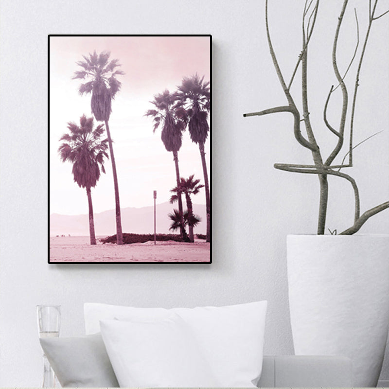 Lisslune | Pink Tropix Canvas Wall Art Areca Nut Palm at the Beach Landscape Wall Decoration for the Living Room