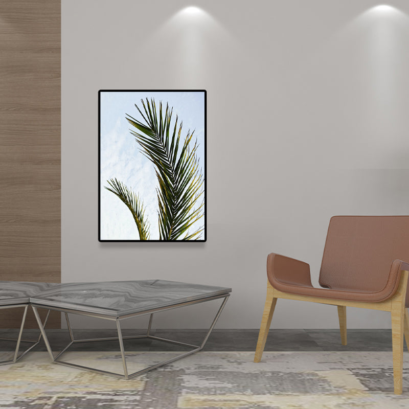 Lisslune | Tropics Palm Tree Branch Canvas Green-Blue Textured Wall Decoration for Dining Room