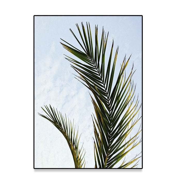 Lisslune | Tropics Palm Tree Branch Canvas Green-Blue Textured Wall Decoration for Dining Room