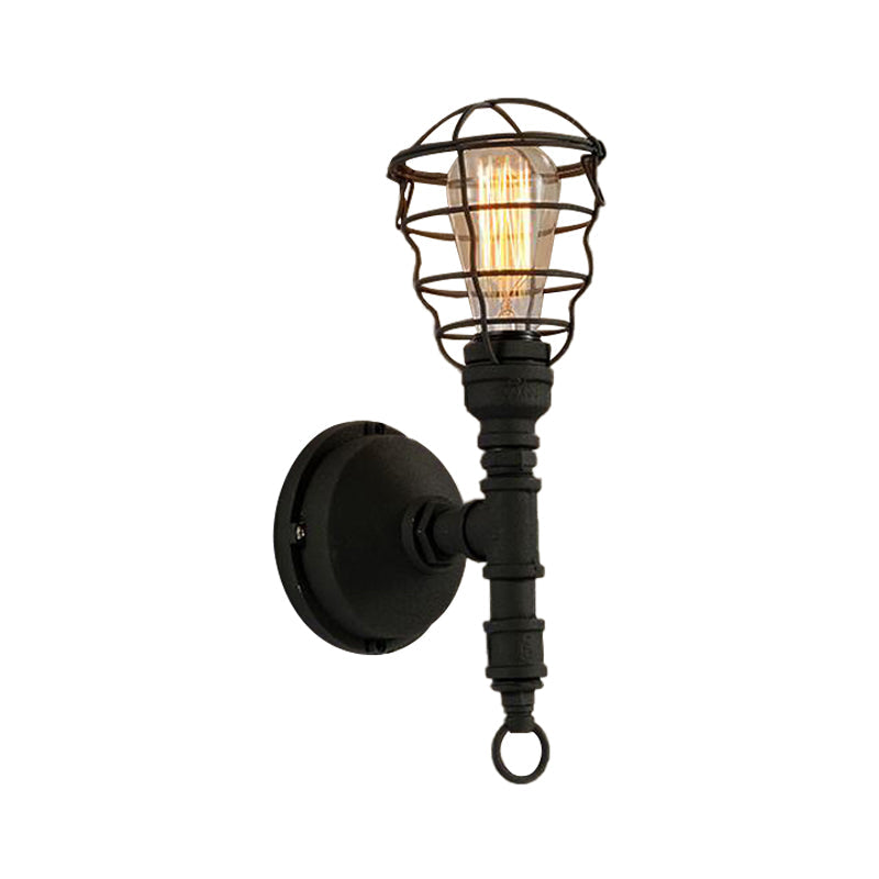 Lisslune | Vintage Industrial Coated Wall Lamp 1 Light Metal Wall Mount Light with Water Pipe in Black for Dining Room