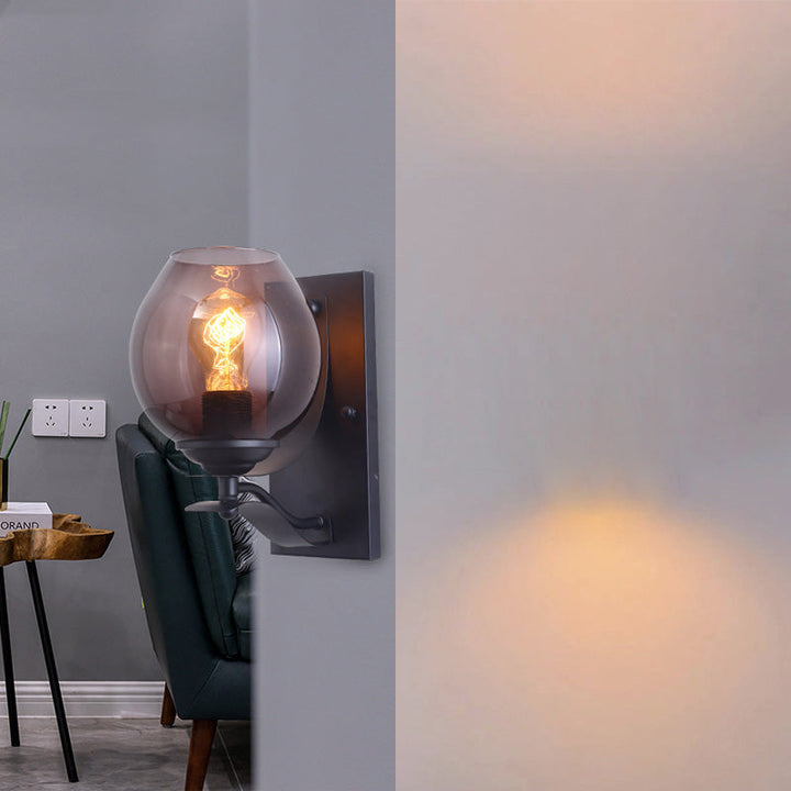 Lisslune | A light wall lamp with ball shade gray glass industrial café lighting fixture in black