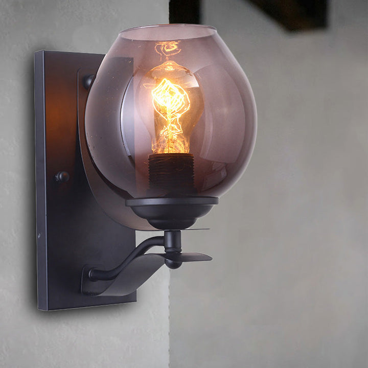 Lisslune | A light wall lamp with ball shade gray glass industrial café lighting fixture in black