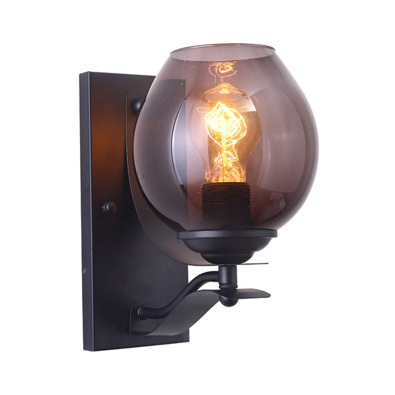 Lisslune | A light wall lamp with ball shade gray glass industrial café lighting fixture in black