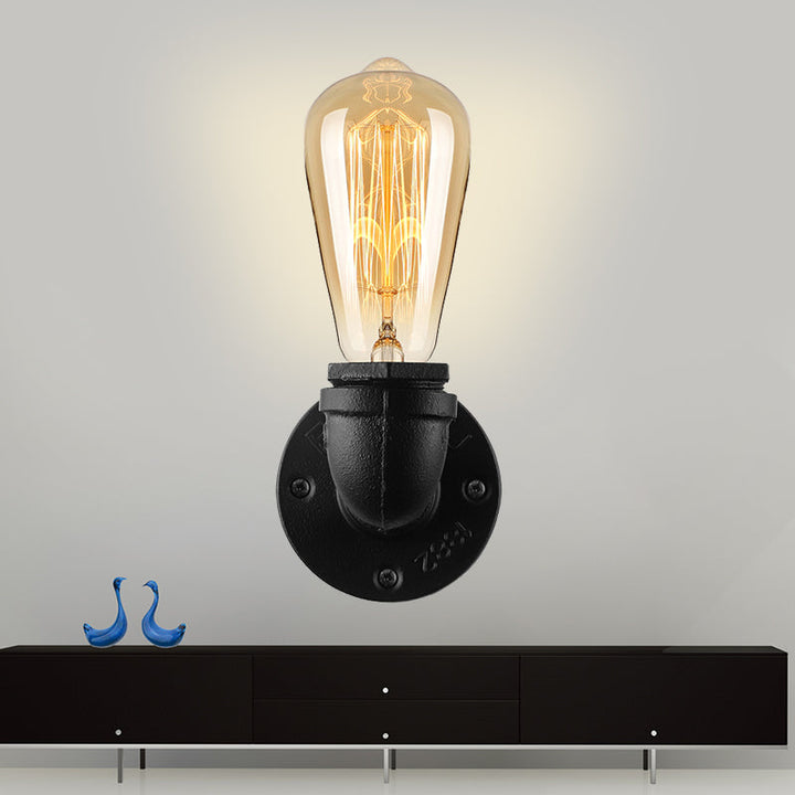 Skørter | Bare Bulb Living Room Wall Light with Pipe Rustic Stylish Metal 1 Head Black/Bronze Wall Mount Light