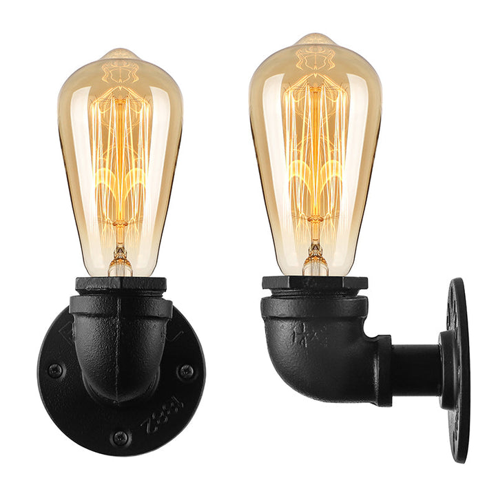 Skørter | Bare Bulb Living Room Wall Light with Pipe Rustic Stylish Metal 1 Head Black/Bronze Wall Mount Light