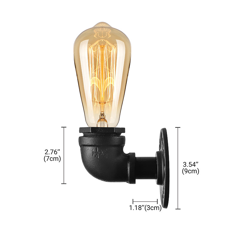 Skørter | Bare Bulb Living Room Wall Light with Pipe Rustic Stylish Metal 1 Head Black/Bronze Wall Mount Light