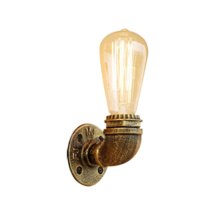 Skørter | Bare Bulb Living Room Wall Light with Pipe Rustic Stylish Metal 1 Head Black/Bronze Wall Mount Light