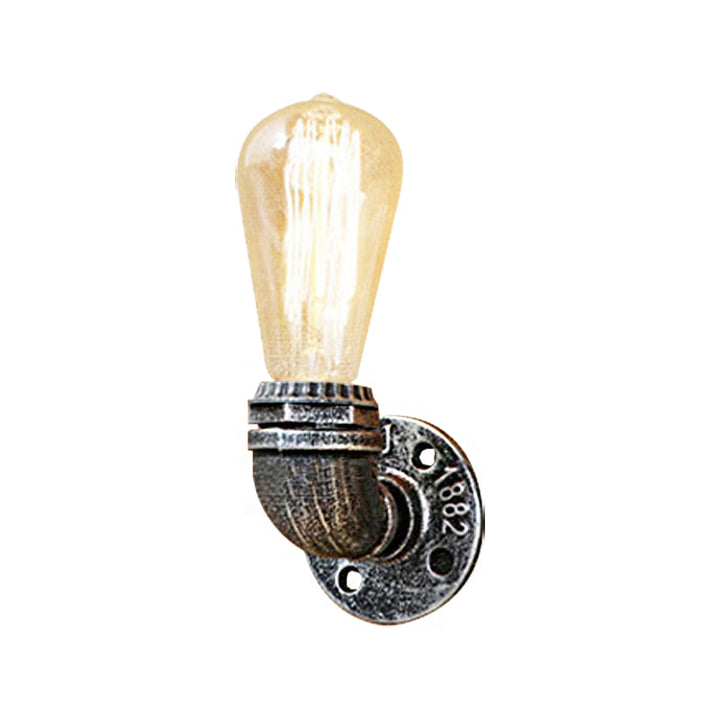 Skørter | Bare Bulb Living Room Wall Light with Pipe Rustic Stylish Metal 1 Head Black/Bronze Wall Mount Light