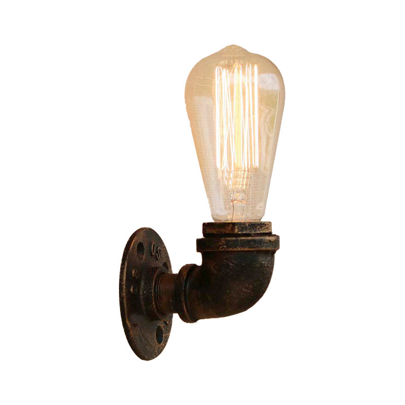 Skørter | Bare Bulb Living Room Wall Light with Pipe Rustic Stylish Metal 1 Head Black/Bronze Wall Mount Light