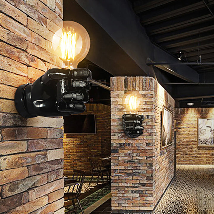Skørter | Black/White Bare Bulb Wall Lamp with Hand-Shaped Base Vintage Style Wood 1 Light Restaurant Wall Lamp