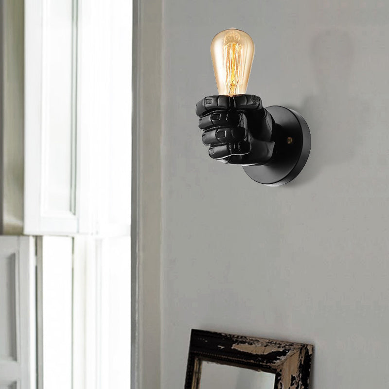 Skørter | Black/White Bare Bulb Wall Lamp with Hand-Shaped Base Vintage Style Wood 1 Light Restaurant Wall Lamp