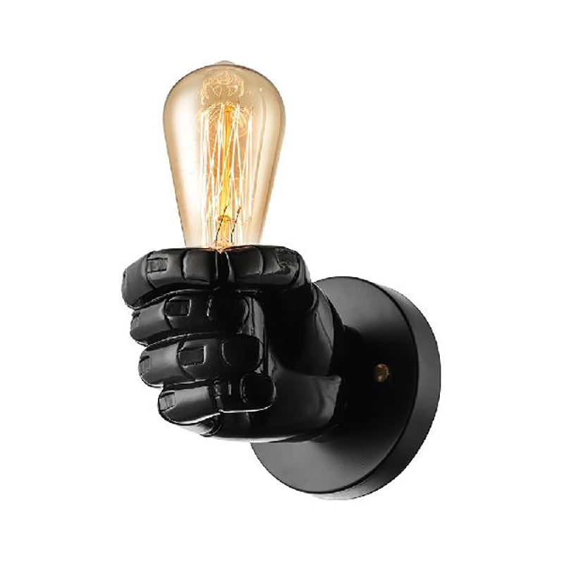 Skørter | Black/White Bare Bulb Wall Lamp with Hand-Shaped Base Vintage Style Wood 1 Light Restaurant Wall Lamp