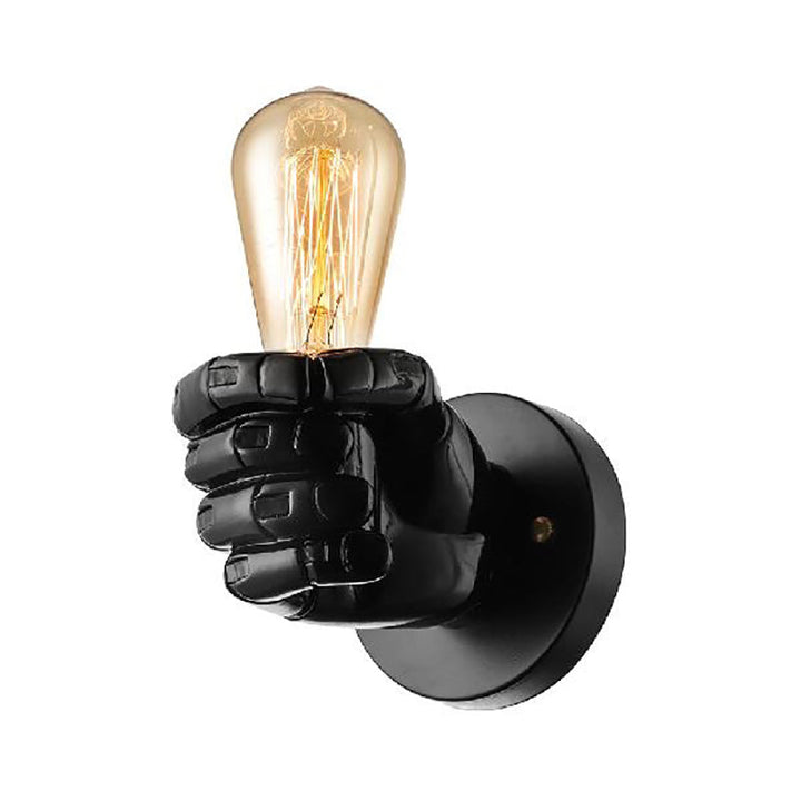 Skørter | Black/White Bare Bulb Wall Lamp with Hand-Shaped Base Vintage Style Wood 1 Light Restaurant Wall Lamp