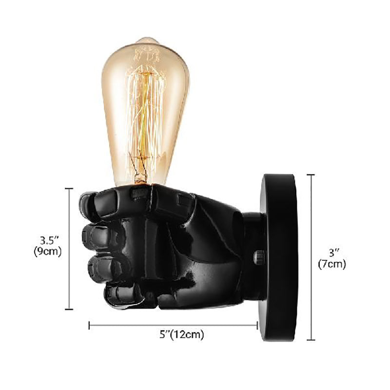 Skørter | Black/White Bare Bulb Wall Lamp with Hand-Shaped Base Vintage Style Wood 1 Light Restaurant Wall Lamp