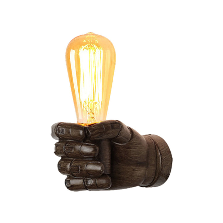 Skørter | Black/White Bare Bulb Wall Lamp with Hand-Shaped Base Vintage Style Wood 1 Light Restaurant Wall Lamp