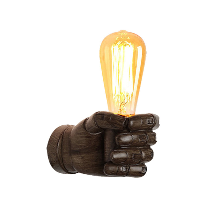 Skørter | Black/White Bare Bulb Wall Lamp with Hand-Shaped Base Vintage Style Wood 1 Light Restaurant Wall Lamp