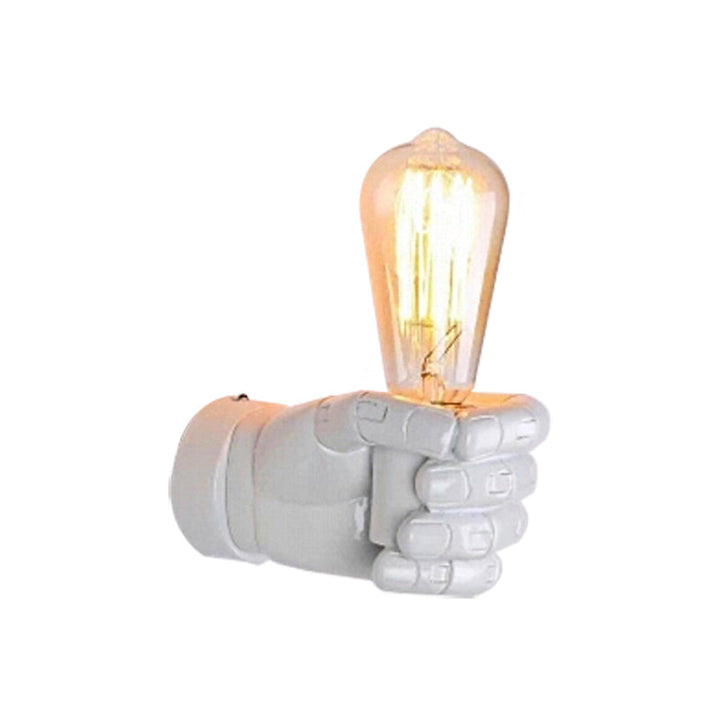 Skørter | Black/White Bare Bulb Wall Lamp with Hand-Shaped Base Vintage Style Wood 1 Light Restaurant Wall Lamp
