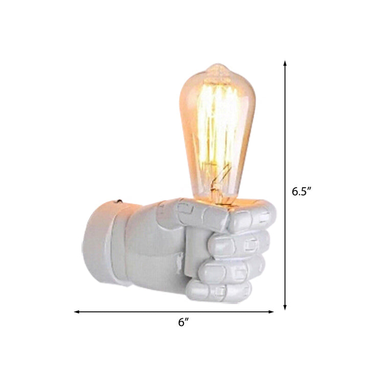 Skørter | Black/White Bare Bulb Wall Lamp with Hand-Shaped Base Vintage Style Wood 1 Light Restaurant Wall Lamp