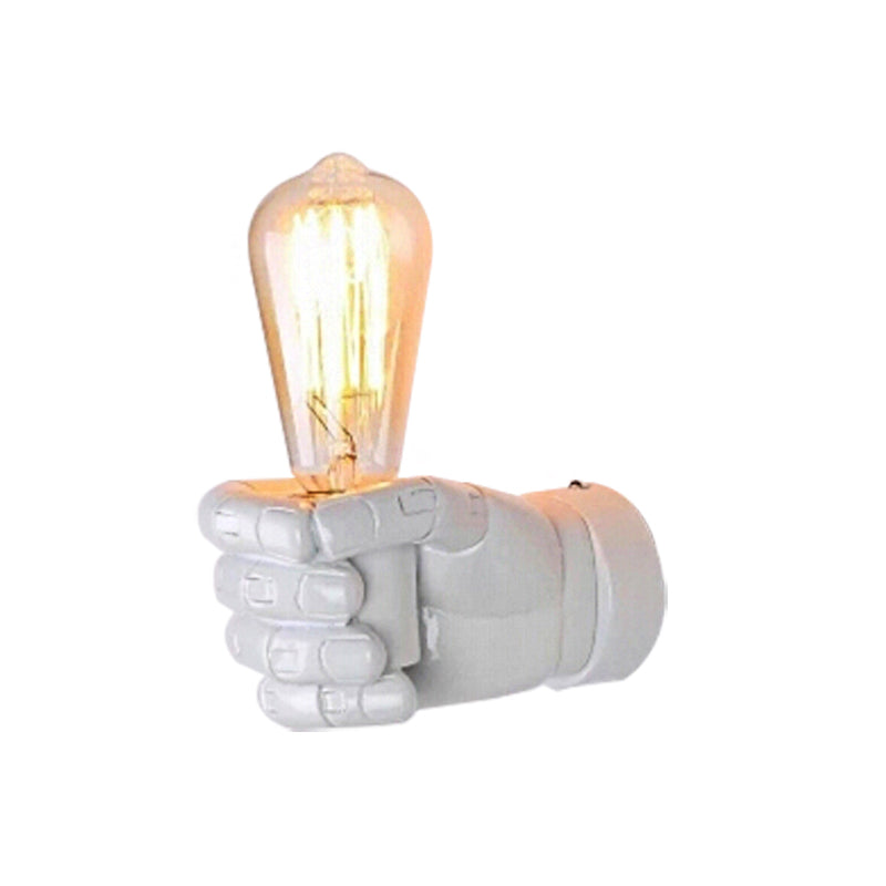 Skørter | Black/White Bare Bulb Wall Lamp with Hand-Shaped Base Vintage Style Wood 1 Light Restaurant Wall Lamp