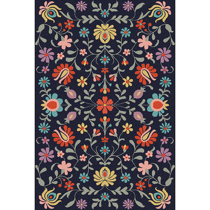 Lisslune | Classic floral pattern rug with leaves Marine Polyester rug Machine washable Non-slip rug for the bedroom