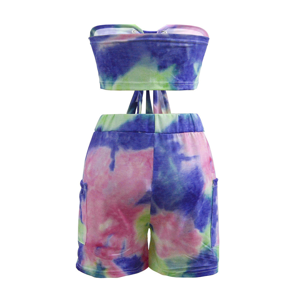 Women's Crop Top and Shorts Set with Lacing and Playful Design