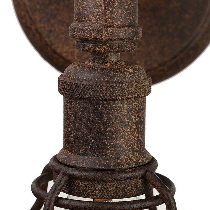 Lisslune | Wire Frame Iron Wall Lamp with Pipe Farmhouse 1 Head Dining Room Mini Wall Lamp in Rust