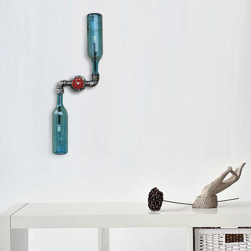 Lisslune | Glass Gray/Blue Wall Light Wine Bottle 2 Lights Industrial Style Wall Mount Light for Living Room