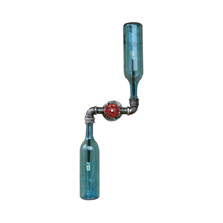 Lisslune | Glass Gray/Blue Wall Light Wine Bottle 2 Lights Industrial Style Wall Mount Light for Living Room