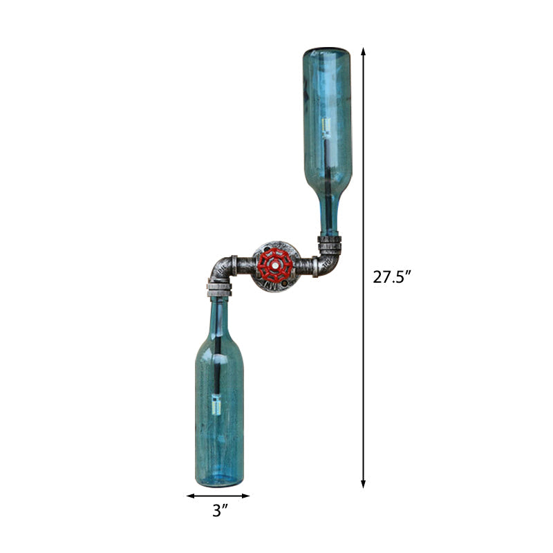 Lisslune | Glass Gray/Blue Wall Light Wine Bottle 2 Lights Industrial Style Wall Mount Light for Living Room