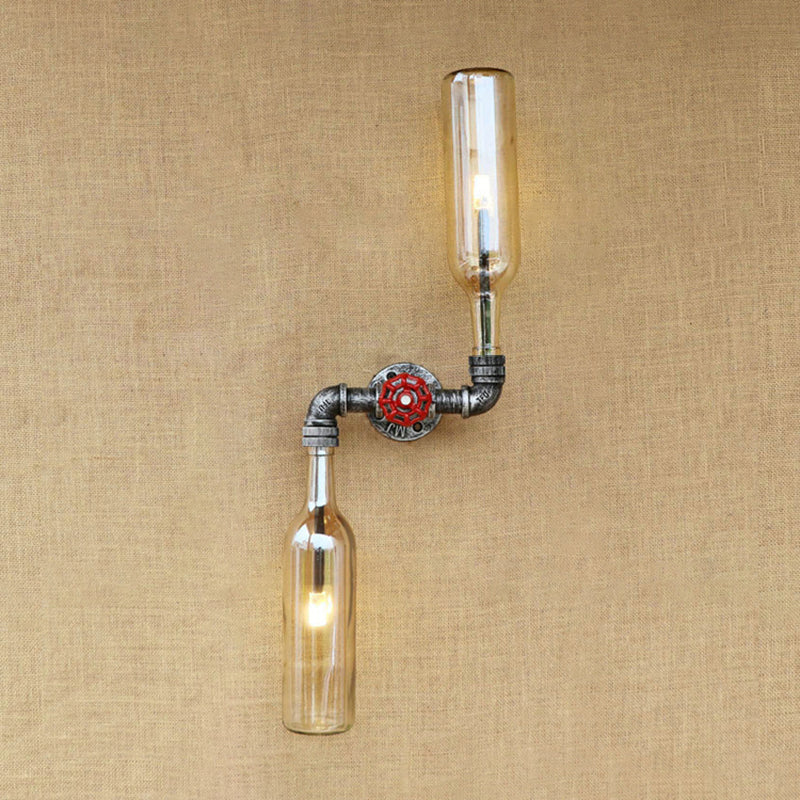 Lisslune | Glass Gray/Blue Wall Light Wine Bottle 2 Lights Industrial Style Wall Mount Light for Living Room