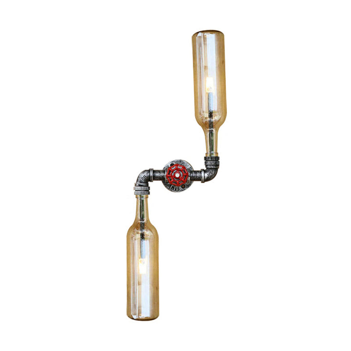 Lisslune | Glass Gray/Blue Wall Light Wine Bottle 2 Lights Industrial Style Wall Mount Light for Living Room