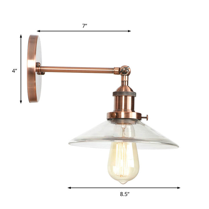 Lisslune | Cone-shaped bedroom wall light vintage clear glass 1 light copper wall lamp