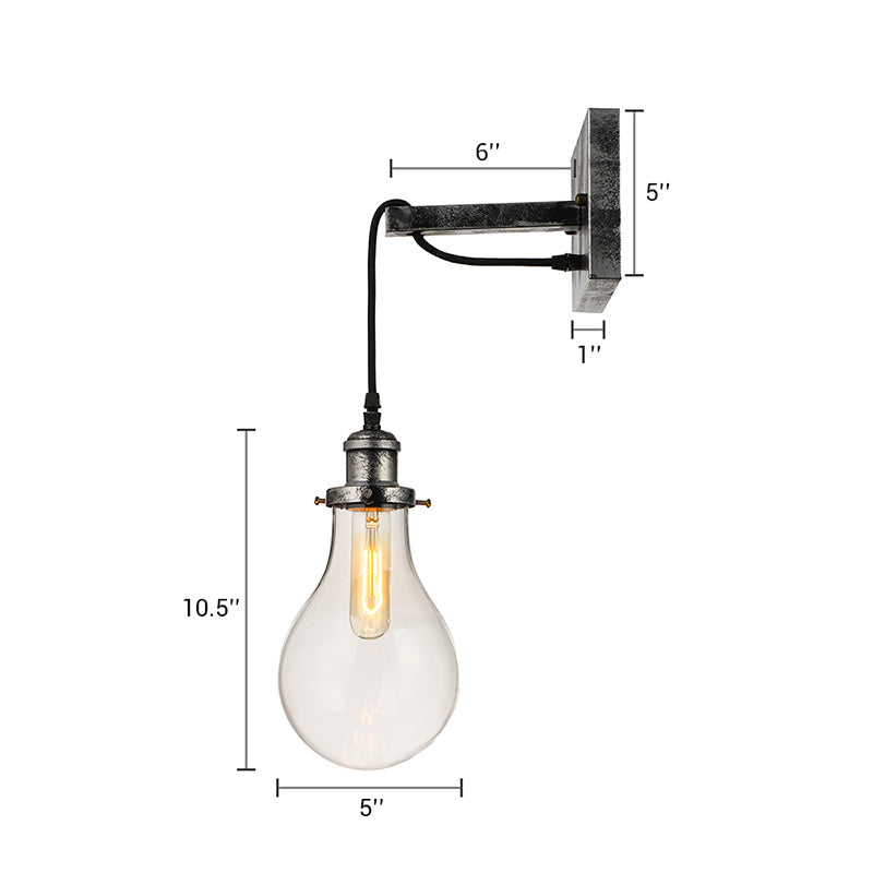 Lisslune | Black Bulb Shade Wall Light Industrial Clear Glass 1 Light Living Room Wall Lights Fixture
