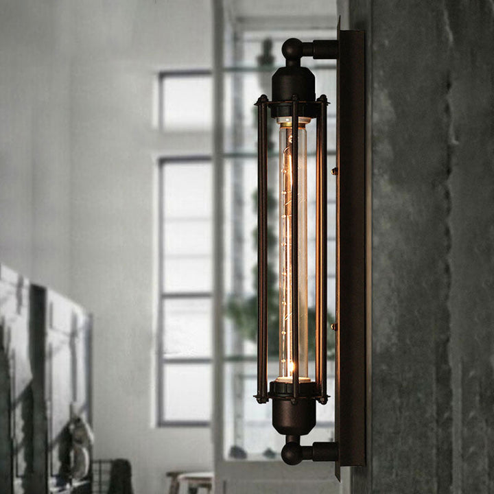 Skørter | 1 Light Linear Wall Lamp with Wire Frame Industrial Black/Silver Metallic Wall Mount Light for Bedroom