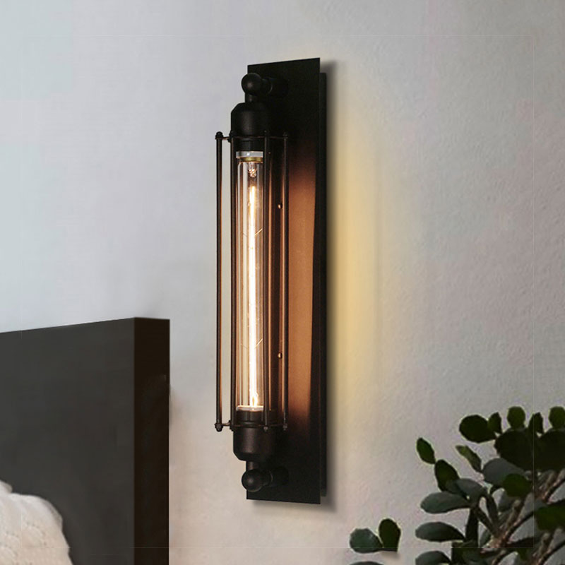 Skørter | 1 Light Linear Wall Lamp with Wire Frame Industrial Black/Silver Metallic Wall Mount Light for Bedroom