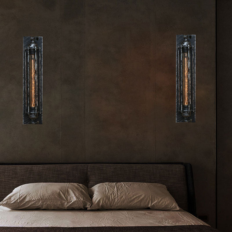 Skørter | 1 Light Linear Wall Lamp with Wire Frame Industrial Black/Silver Metallic Wall Mount Light for Bedroom