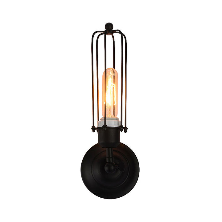 Skørter | 1/2-Bulb Linear Cage Wall Lamp Industrial Black/Rust Metal Wall Lighting Fixture for Living Room