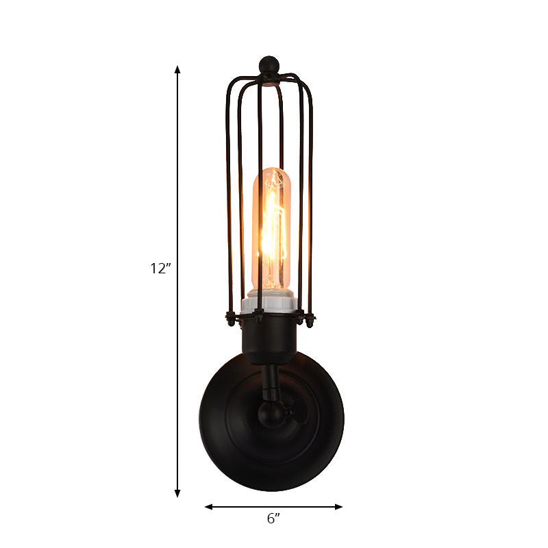 Skørter | 1/2-Bulb Linear Cage Wall Lamp Industrial Black/Rust Metal Wall Lighting Fixture for Living Room