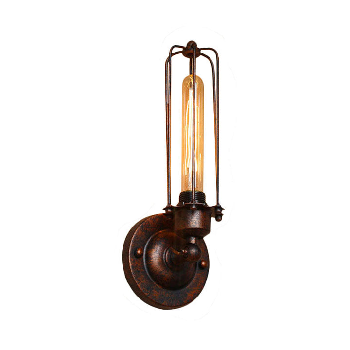 Skørter | 1/2-Bulb Linear Cage Wall Lamp Industrial Black/Rust Metal Wall Lighting Fixture for Living Room