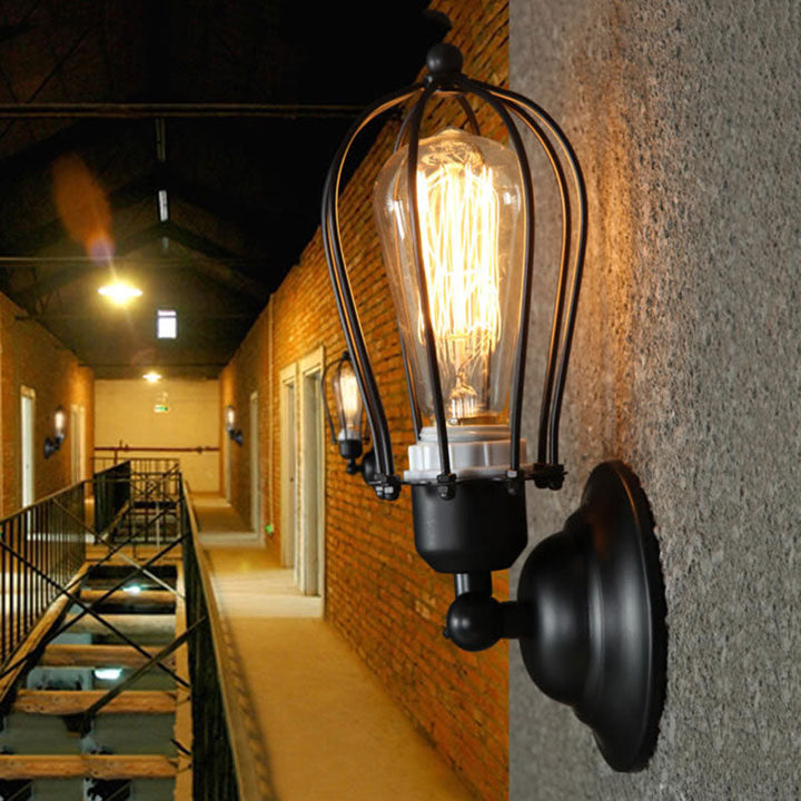 Lisslune | 1 Light Mini Wall Lamp Wall Bracket with Wire Frame Industrial Black Iron Wall Mount Lamp for Hallway