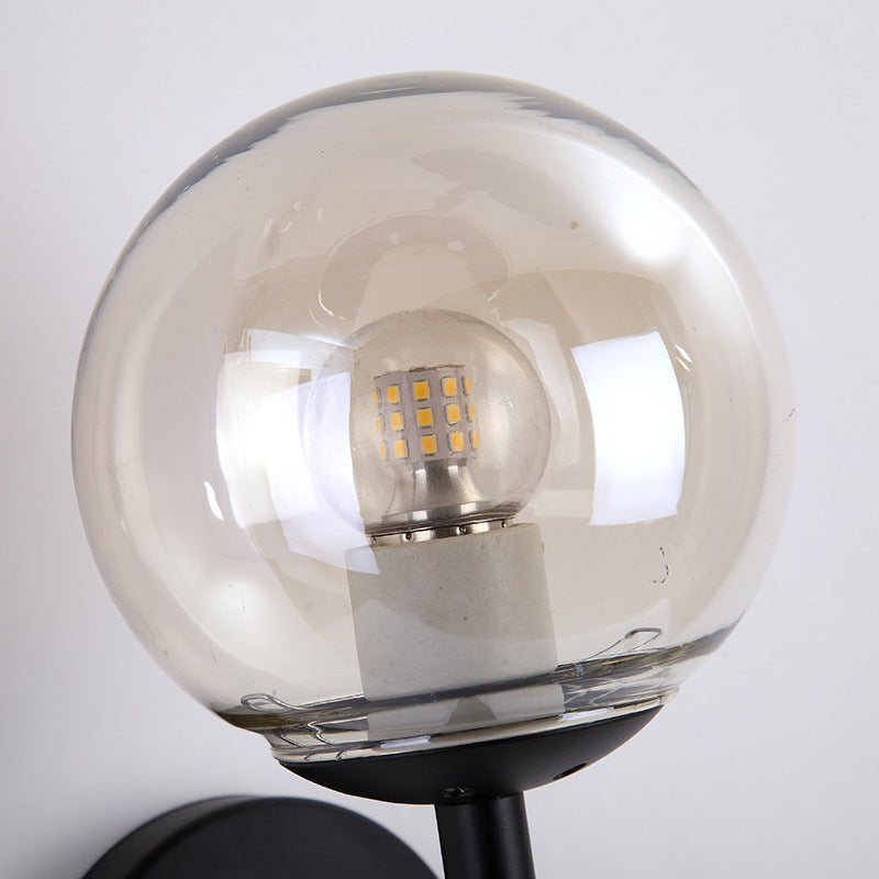 Lisslune | Black/Yellow Round Wall Lighting Modern Clear Glass 1 Light Bedroom Wall Lamp Light