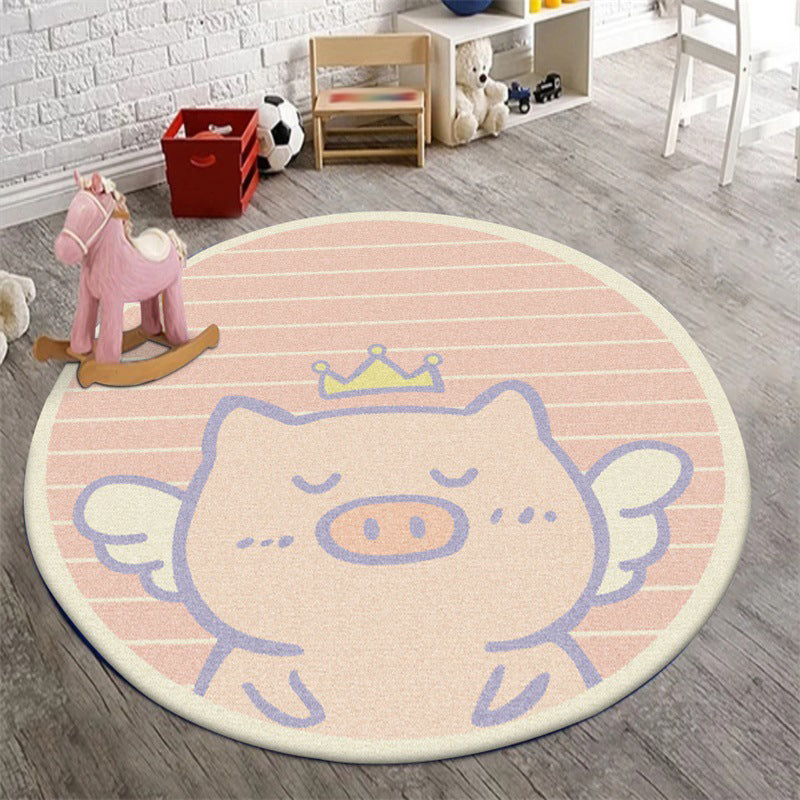 Lisslune | Unique Kids Rug in Pink Animal Pig Wings Stripe Pattern Rug Polyester Machine Washable Carpet for Nursery