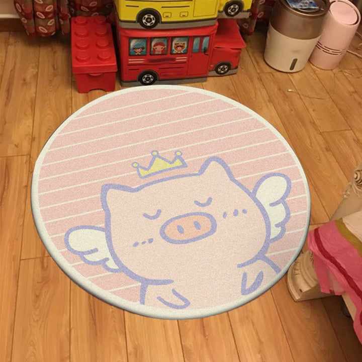 Lisslune | Unique Kids Rug in Pink Animal Pig Wings Stripe Pattern Rug Polyester Machine Washable Carpet for Nursery