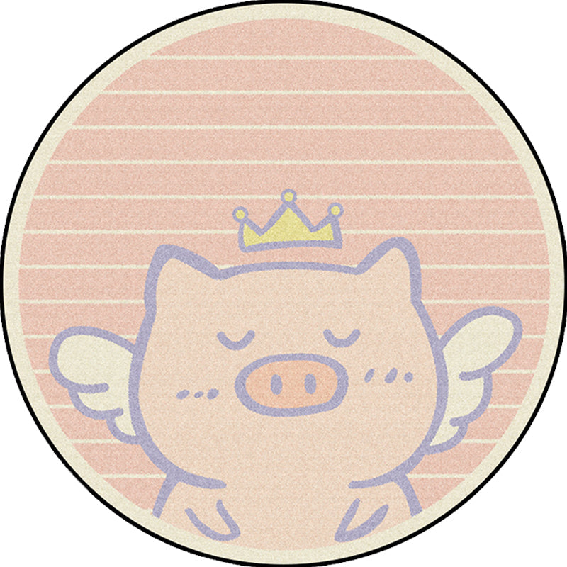 Lisslune | Unique Kids Rug in Pink Animal Pig Wings Stripe Pattern Rug Polyester Machine Washable Carpet for Nursery