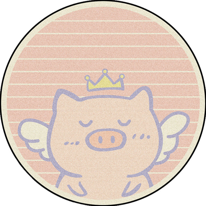Lisslune | Unique Kids Rug in Pink Animal Pig Wings Stripe Pattern Rug Polyester Machine Washable Carpet for Nursery