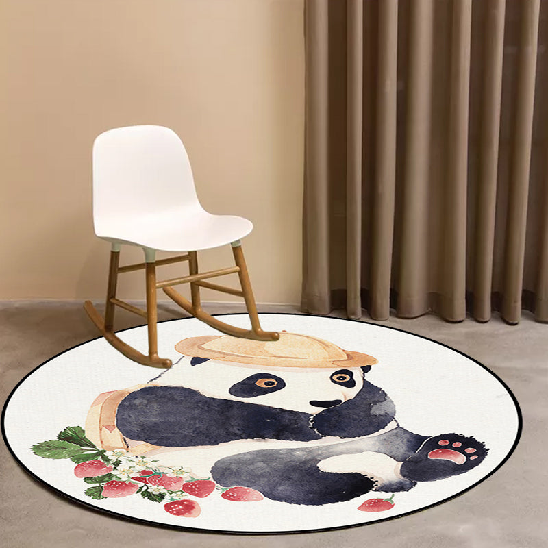 Lisslune | White Children's Room Rug Children's Animal Bear Dog Panda Pattern Area Rug Polyester Non-Slip Back Rug